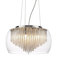 5 Light Ceiling Pendant Bowl Shade with Aluminium Rods - Chrome & Glass