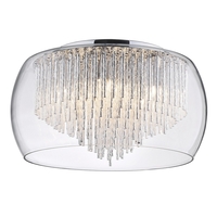 5 Light Tiered Glass Shade with Aluminium Rods - Chrome & Glass