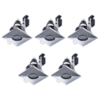 5 Pack of IP65 Rated GU10 Fixed Position Square Downlighter - Chrome