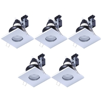 5 Pack of IP65 Rated GU10 Fixed Position Square Downlighter - White