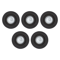 5 Pack of IP65 Rated GU10 Tiltable Circular Downlighter - Matte Black