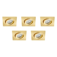 5 Pack of IP65 Tiltable Square Downlighter - Satin Brass