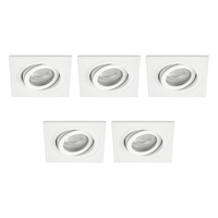 5 Pack of IP65 Tiltable Square Downlighter - White