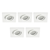 5 Pack of IP65 Tiltable Square Downlighter - White