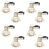 8 Pack of Fixed Fire Rated Cast Recessed GU10 Downlight with LED Bulbs - Brushed Brass