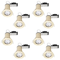 8 Pack of Fixed Fire Rated Cast Recessed GU10 Downlight with LED Bulbs - Brushed Brass
