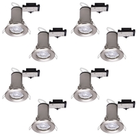 8 Pack of Fixed Fire Rated Downlighters with LED Bulbs - Brushed Chrome