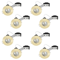 8 Pack of IP65 Rated Recessed GU10 Downlight with LED Bulbs - Brushed Brass