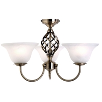 Antique Brass Ceiling Light - Spiral 3 Light Frosted Glass Shade