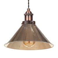 Braided Black Ceiling Pendant with Alina Glass Cone Shade - Antique Copper