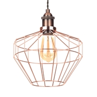 Braided Black Ceiling Pendant with Ellen Diamond Wire Shade - Antique Copper