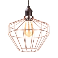 Braided Black Ceiling Pendant with Ellen Diamond Wire Shade - Bronze