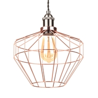 Braided Black Ceiling Pendant with Ellen Diamond Wire Shade - Pewter