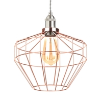 Braided Grey Ceiling Pendant with Ellen Diamond Wire Shade - Satin Nickel