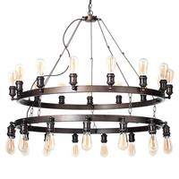 Carter 30 Light Vintage Style Cartwheel Ceiling Pendant - Rust
