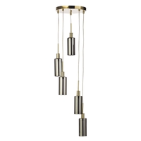 Casilda 5 Light Ceiling Cluster with Smoked Glass Shades - Brass