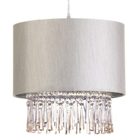 Cylinder Taffeta Easy to Fit Shade with Acrylic Droplets - Beige