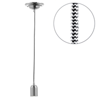 Decorative Twisted Braided Cable Nickel Light Fitting - Herringbone Black & White