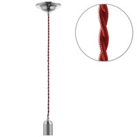 Decorative Twisted Braided Cable Nickel Light Fitting - Red