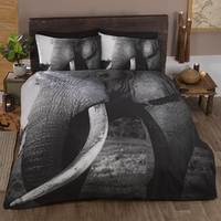 Elephant 200cm x 135cm Single Duvet Set - Black