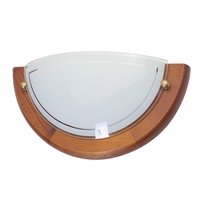 Fergie Uplighter Wall Light Crescent - 1 Light - Dark Wood & Frosted Glass