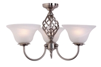 Flush Ceiling Light - Spiral Frosted Glass Shades - 3 Light - Satin Chrome