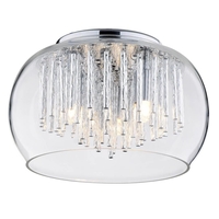Flush Glass Ceiling Light with Bowl Shade - 3 Light Chrome