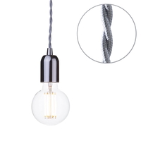 Grey Braided Cable Kit with Nickel Fitting & 6 Watt LED Filament Globe Light Bulb - Clear