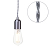 Grey Braided Cable Kit with Nickel Fitting & 6 Watt LED Filament Teardrop Light Bulb - Clear