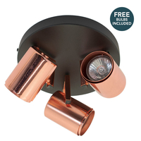 Henna 3 Light Spotlight - Black & Copper with LED Bulbs
