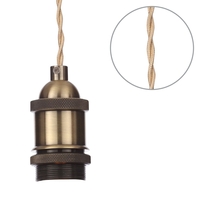 Industrial Style Braided Champagne Cable Ceiling Pendant - Antique Brass