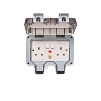 IP66 Outdoor Twin Plug Socket Box with RCD Switch - Grey