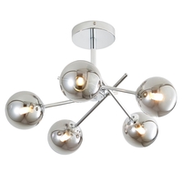 Kinsley 5 Light Bathroom Semi Flush Ceiling Light with Smoked Shades - Chrome