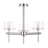 Lincoln 3 Light Bathroom Semi Flush Ceiling Light with Cylinder Glass Shades - Chrome