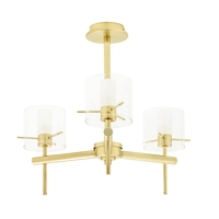 Lincoln 3 Light Bathroom Semi Flush Ceiling Light with Cylinder Glass Shades - Satin Brass