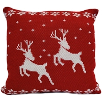 Luxury Knitted Reindeer Christmas Cushion - Red & White