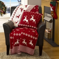 Luxury Knitted Reversible Christmas Throw - Red & White