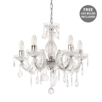 Marie Therese 5 Light Dual Mount Chandelier - Chrome with Free LED Bulbs