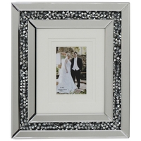 Mirrored 1 Image Picture Frame with Inlaid Diamond Style Crystals - Silver