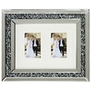 Mirrored 2 Image Picture Frame with Inlaid Diamond Style Crystals - Silver