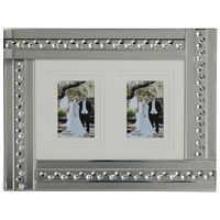Mirrored 2 Picture Frame with Inlaid Crystal Style Droplets - Silver