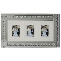 Mirrored 3 Picture Frame with Inlaid Crystal Style Droplets - Silver
