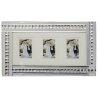 Mirrored Bar and Stud 3 Image Picture Frame - Silver
