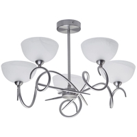Modern Chandelier 5 Light with Alabaster Glass Shades - Satin Nickel