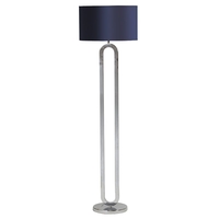 Oval 1 Light Floor Lamp with Blue Shade - Chrome