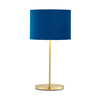 Oval Brass Stick Table Lamp with Velvet Shade - Blue