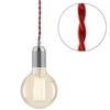 Red Braided Cable & Vintage 40 Watt Globe Cage Clear Light Bulb