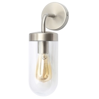 Reeth Outdoor Industrial Style Curved Arm Wall Light - Stainless Steel