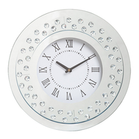 Rhombus Circular Mirror Wall Clock with Glass Studs - Silver