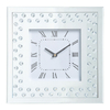 Rhombus Square Mirror Wall Clock with Glass Studs - Silver